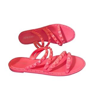 Olivia Miller Flat Studded Hot Pink Sandal Size 7 Rubber 1/2” Heel Height